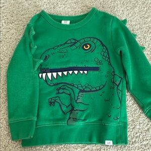 GAP Green Dino Sweatshirt with Zipper Mouth Detail
